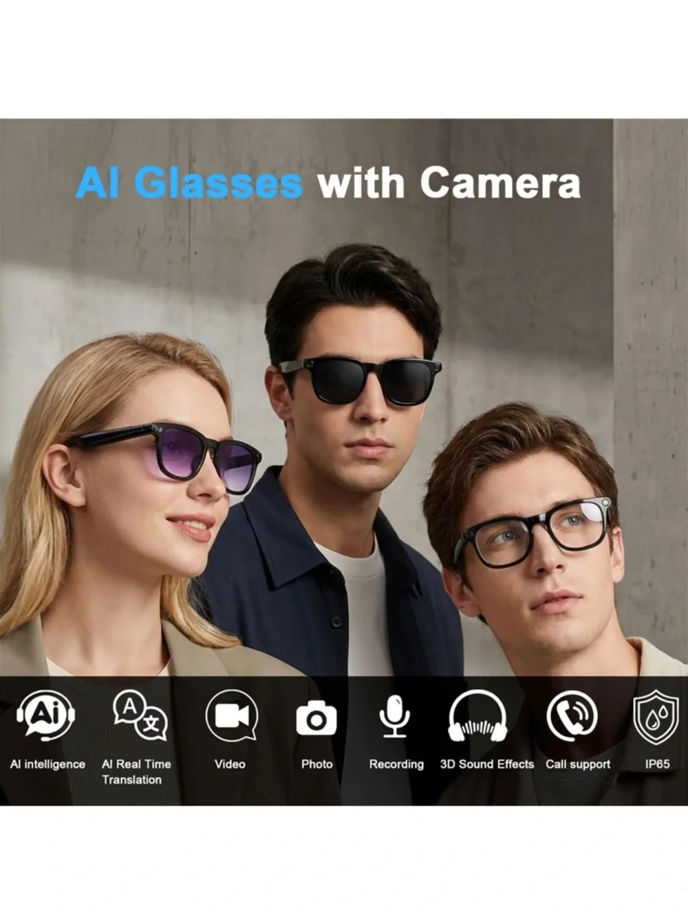 AI smart Glasses with camera, 8MP HD Bluetooth camera glasses 1080P video record